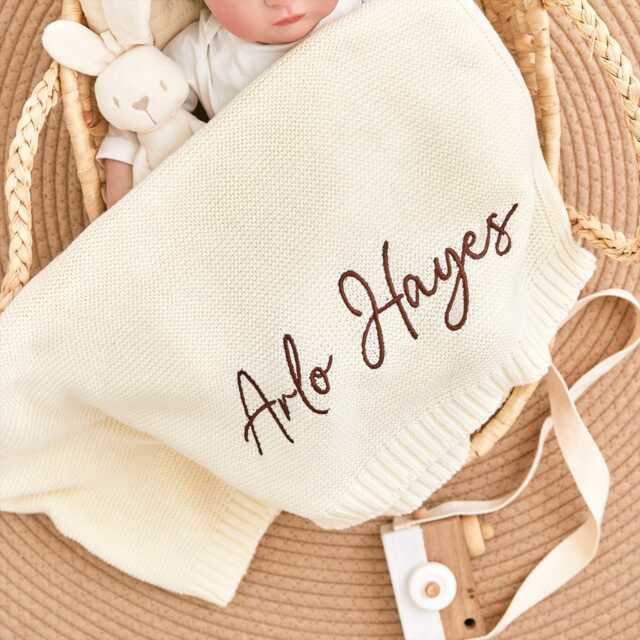 Custom Embroidered Baby Blanket - Soft Knit Cotton Newborn Gift Personalized Name Shower Present Keepsake - image 1
