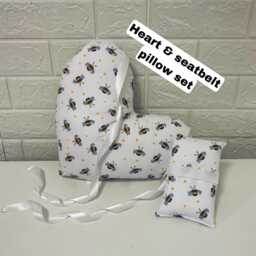 Bumblebees Mastectomy Cushion Gift Set Heart Pillow + Seatbelt Post-Op Recovery Top Surgery Lumpectomy Black White & Yellow Bees
