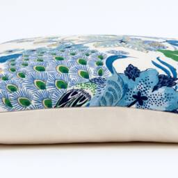 Schumacher Peacock Pillow Cover, Floral Linen Blend, Blue Porcelain - thumbnail 3
