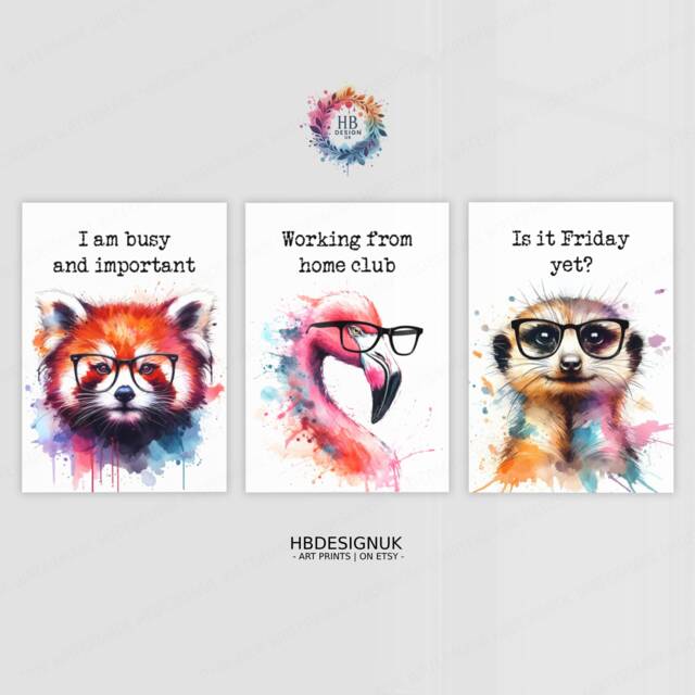 Funny Animal Office Prints - Set Of 3 Posters - Fun Quotes Decor Work From Home Wall Art Wfh Gifts Coworker Workplace Pictures - image 1