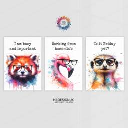 Funny Animal Office Prints - Set Of 3 Posters - Fun Quotes Decor Work From Home Wall Art Wfh Gifts Coworker Workplace Pictures - thumbnail 1