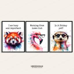 Funny Animal Office Prints - Set Of 3 Posters - Fun Quotes Decor Work From Home Wall Art Wfh Gifts Coworker Workplace Pictures - thumbnail 2