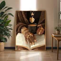 Coffee Art Print Golden Accents, Boho Home Decor - Poster Only - thumbnail 2