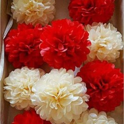 8 X Christmas Shop Front Window Hanging Decorations, Tissue Paper Pompoms Flowers, Party, Display, Christmas Garland White, Red, Green - thumbnail 2