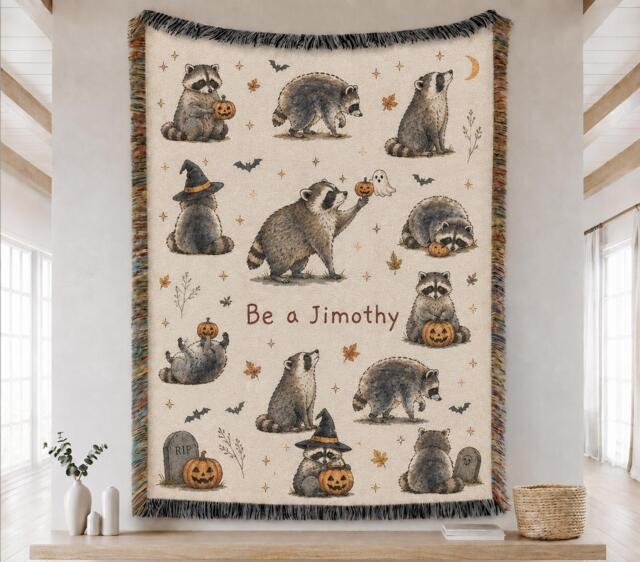 Halloween Jimothy Raccoon Woven Blanket, Viral Seattle Funny Short Spine Wildlife Blanket - image 1