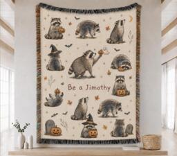 Halloween Jimothy Raccoon Woven Blanket, Viral Seattle Funny Short Spine Wildlife Blanket - thumbnail 1