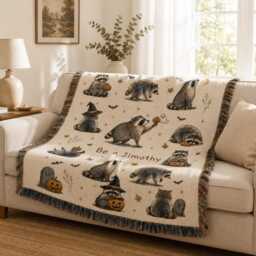 Halloween Jimothy Raccoon Woven Blanket, Viral Seattle Funny Short Spine Wildlife Blanket - thumbnail 2