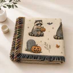 Halloween Jimothy Raccoon Woven Blanket, Viral Seattle Funny Short Spine Wildlife Blanket - thumbnail 3