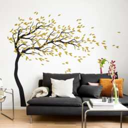 Large White Tree Wall Decal With Wind-Blowing Effect & Birds - Wall Sticker Nature Art Decor For Home Or Office Mm035 - thumbnail 3