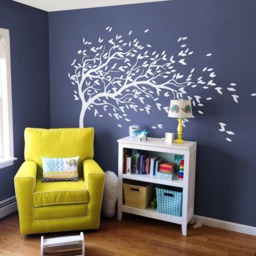 Large White Tree Wall Decal With Wind-Blowing Effect & Birds - Wall Sticker Nature Art Decor For Home Or Office Mm035 - thumbnail 1
