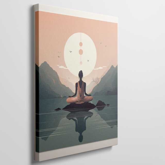 Yoga Pose Canvas Art Sunset Silhouette, Spiritual Serenity - image 1