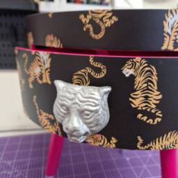Round Bedside Table , Black Silver & Hot Pink Nightstand With Tiger Design, Fun Bright Home Decor. Side Storage Drawer - thumbnail 2