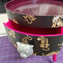 Round Bedside Table , Black Silver & Hot Pink Nightstand With Tiger Design, Fun Bright Home Decor. Side Storage Drawer - thumbnail 4