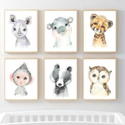 Safari Animal, Woodland Nursery Decor, Prints, Girls Nursery, Decor - thumbnail 3