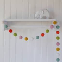 Felt Ball Garland - Wool Farmhouse Decor Pom Pom Baby Room Fall Rustic - thumbnail 1