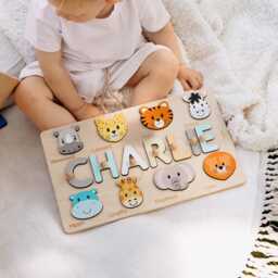Animal Theme Baby Name Puzzle, Personalized Montessori Board, Easter Gifts For Kids, 2 Yers Old Gift, Stacking Stuffer Toy, Wooden Toys - thumbnail 3