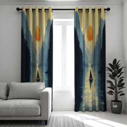 Sailboat Sunset Curtains, Tranquil Lake Landscape Window Panels, Nautical Mountain View Drapes For Living Room Or Bedroom Decor - thumbnail 2
