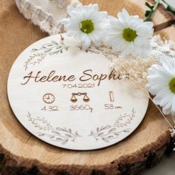Name Plate With Birth Dates, Wooden Plate, Sign, Name Gift Idea For The Of A Baby - thumbnail 3