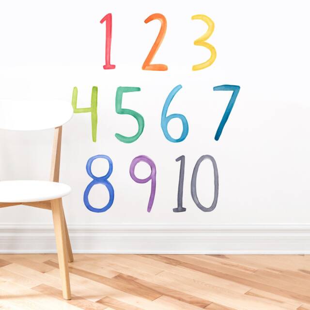 Rainbow Watercolor Numbers - Fabric Wall Decal Color Story Mej - image 1
