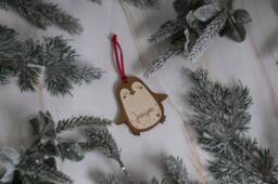 Cute Wood Wooden Personalised Penguin Christmas Decoration Ornament Childrens
