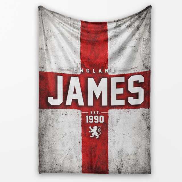 Personalised Name England Flag Blanket Football Fan Supporter Three Lions Sports Bedroom Decor Custom Year Match Day Gift - image 1