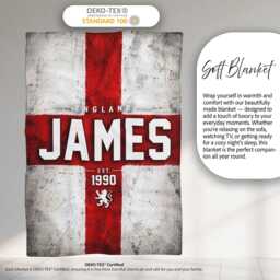 Personalised Name England Flag Blanket Football Fan Supporter Three Lions Sports Bedroom Decor Custom Year Match Day Gift - thumbnail 3