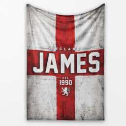 Personalised Name England Flag Blanket Football Fan Supporter Three Lions Sports Bedroom Decor Custom Year Match Day Gift