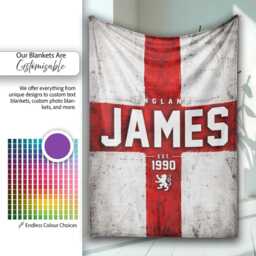 Personalised Name England Flag Blanket Football Fan Supporter Three Lions Sports Bedroom Decor Custom Year Match Day Gift - thumbnail 2