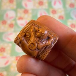 Hand Carved Boxwood Ojime Sleeping Baby & Turtle Family Charms - thumbnail 2