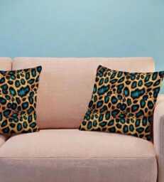 Handmade By Order Luxury Teal Blue Golden Leopard Dots On Velvet Cushion Covers Multiple Sizes Available - thumbnail 1