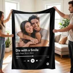 Personalized Photo & Song Blanket, Custom Picture Memory Throw, Minky Music Unique Wedding Couple Gift - thumbnail 1