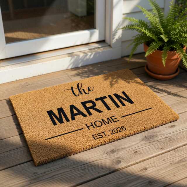 Personalized Family Doormat, Custom Welcome Mat, Housewarming Gift, New Home Last Name Door Established Entryway Rug - image 1