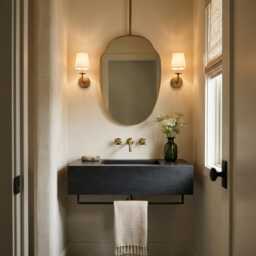 Ceilling Mounted Oval Mirror - Handmade Hanging Gold Brass Wall - thumbnail 3