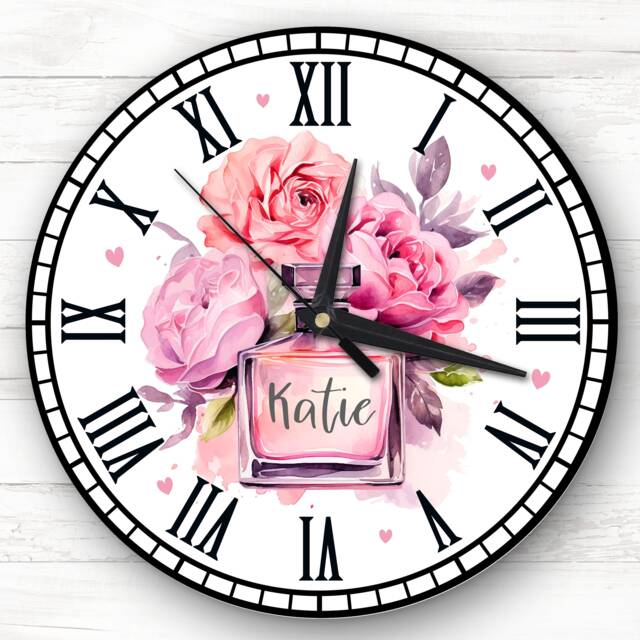 Perfume Name Floral Girls Room Custom Gift Personalised Clock - image 1