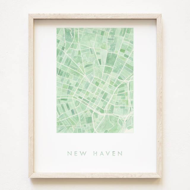 New Haven Map Hand Painted Watercolor Connecticut City Block Plan - Art Print Wedding Gift Anniversary Yale Graduation Wall Art - image 1