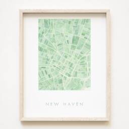 New Haven Map Hand Painted Watercolor Connecticut City Block Plan - Art Print Wedding Gift Anniversary Yale Graduation Wall Art - thumbnail 1