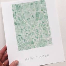 New Haven Map Hand Painted Watercolor Connecticut City Block Plan - Art Print Wedding Gift Anniversary Yale Graduation Wall Art - thumbnail 2