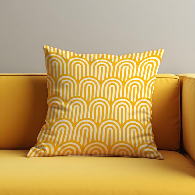 Mustard Yellow Cushion Cover, Modern Arch Pattern Pillow Case, Retro Geometric Throw Pillowcase - image 1