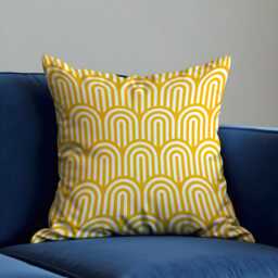 Mustard Yellow Cushion Cover, Modern Arch Pattern Pillow Case, Retro Geometric Throw Pillowcase - thumbnail 2