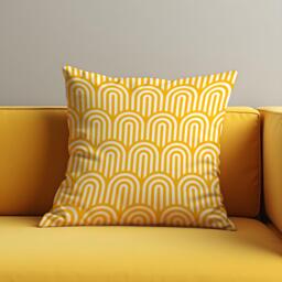 Mustard Yellow Cushion Cover, Modern Arch Pattern Pillow Case, Retro Geometric Throw Pillowcase - thumbnail 1
