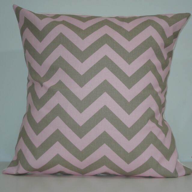 New 18x18 Inch Designer Handmade Pillow Case in Pink & Natural Zig Zag Pattern