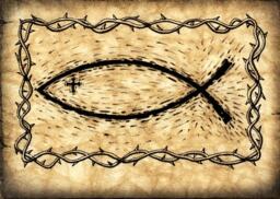 Icthus Christian Fish Art Print 11x15, Art, Wood Cut Style Prints, Jesus, Christians, Parchment, Scrolls, Papyrus - thumbnail 1