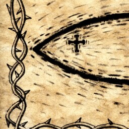 Icthus Christian Fish Art Print 11x15, Art, Wood Cut Style Prints, Jesus, Christians, Parchment, Scrolls, Papyrus - thumbnail 2