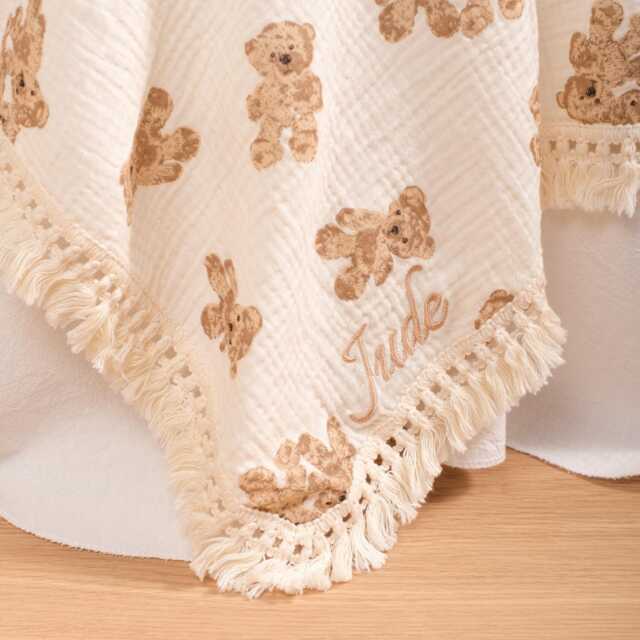 Personalized Embroidered Teddy Bear Baby Blanket Ultra-Soft Cotton - image 1