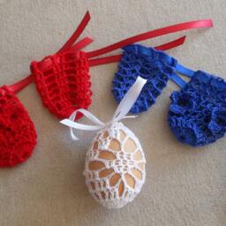 Crochet Easter Egg Cover, Set Of 5 Hand Crocheted Eggs Decoration Blue Red White - thumbnail 2