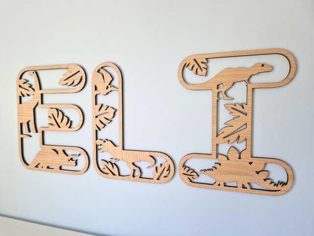 Wooden Dinosaur Bedroom Decor, Oak Name Letters, Wall Art, Personalised Sign, Dino Room Decor Wood, Jurassic - image 1