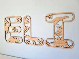 Wooden Dinosaur Bedroom Decor, Oak Name Letters, Wall Art, Personalised Sign, Dino Room Decor Wood, Jurassic - thumbnail 1