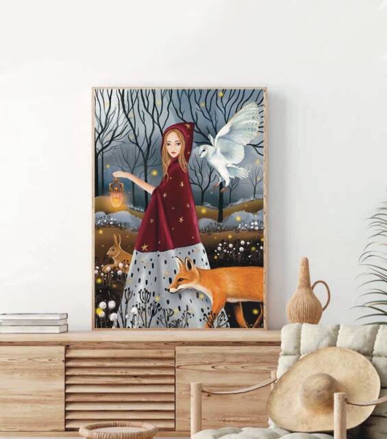 A2 A3 Large Forest Fantasy Art Print Poster - Enchanted Woodlands Fox Animals Hare Nature - image 1