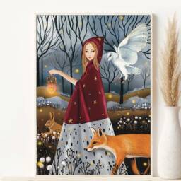 A2 A3 Large Forest Fantasy Art Print Poster - Enchanted Woodlands Fox Animals Hare Nature - thumbnail 3