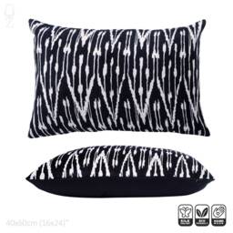 Black Silk Velvet Ikat Cushion Cover, Traditional Pattern - 16x24 Inches - thumbnail 3